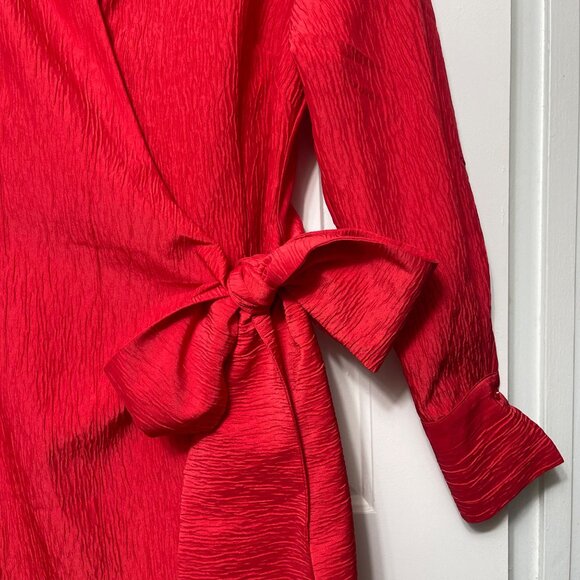 Ghospell Taffeta Wrap-Style Mini Dress With Tie Waist & Long Sleeves M+ - Picture 9 of 12